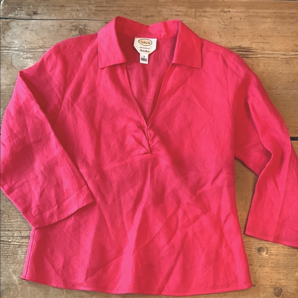 NWOT Talbots Irish  Linen Women's Hot Pink Top with gathered front